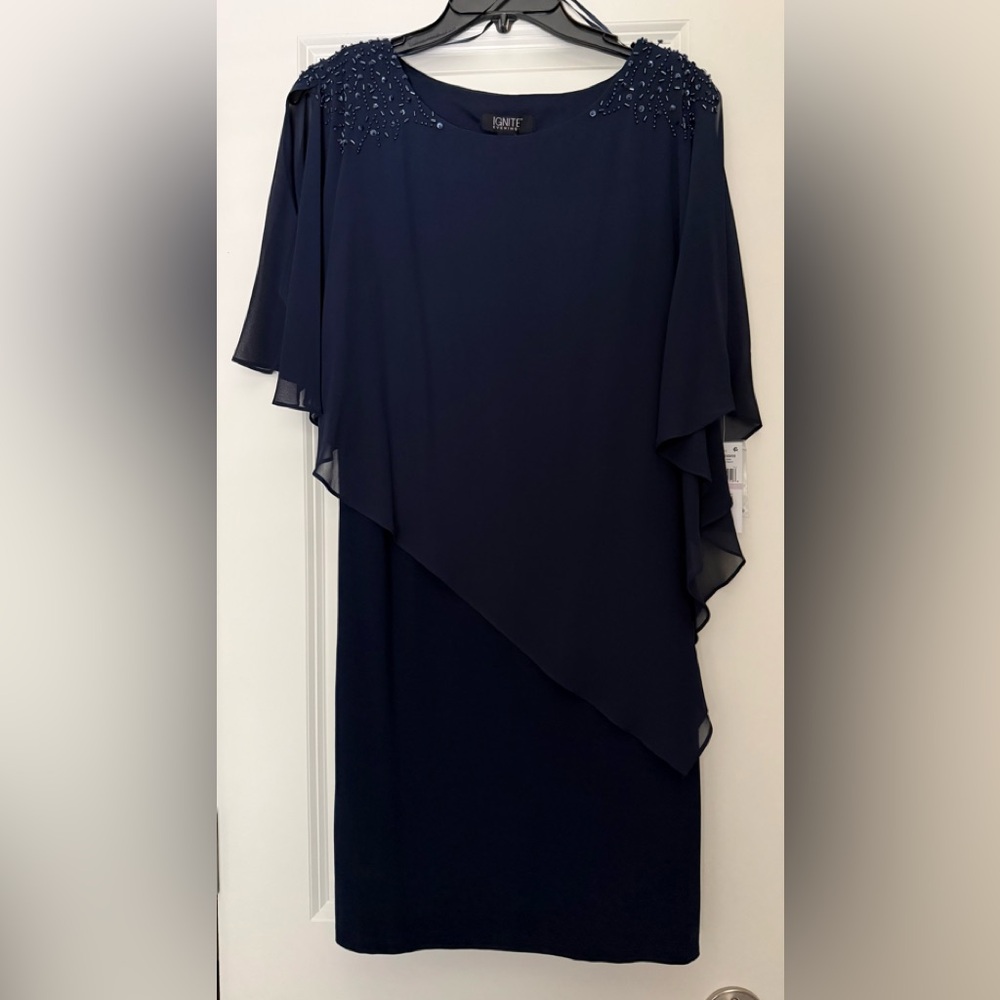 Elegant Asymmetrical Navy Dress